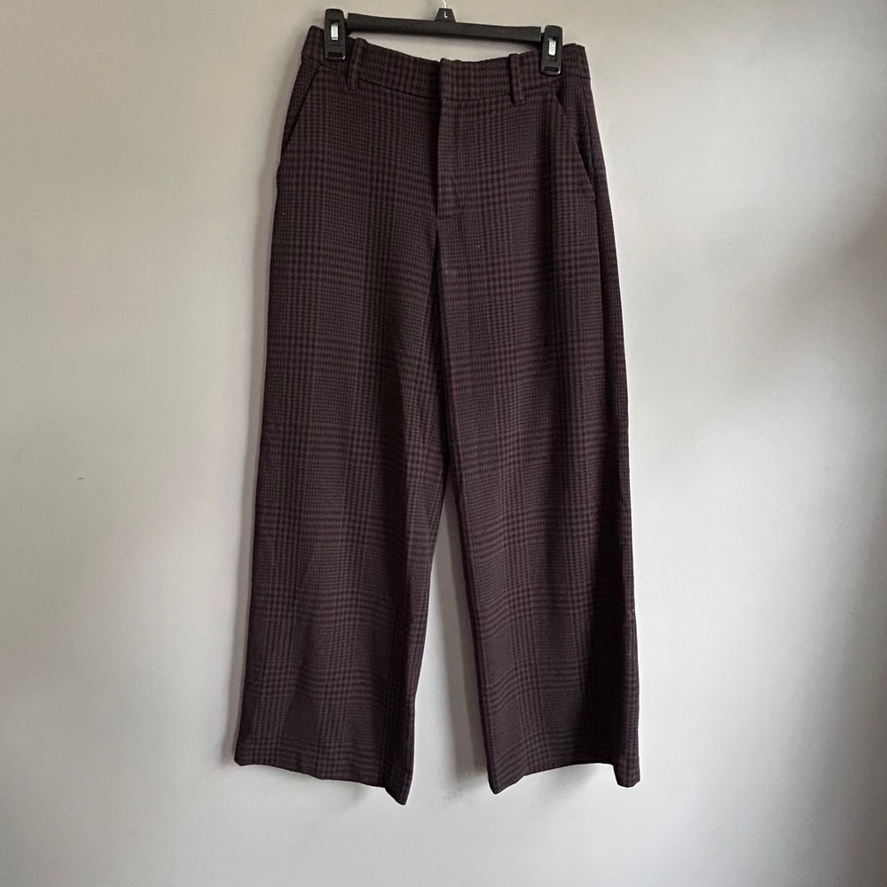 Gap Petite Wide Leg Plaid Trousers Brown Black Houndstooth Size 6P